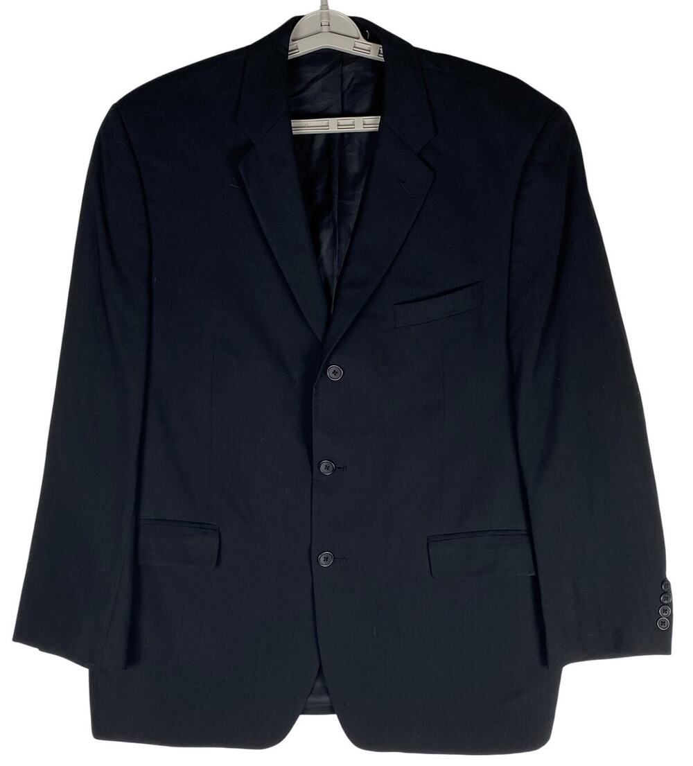 Alfani Pure New Wool Blazer Sport Coat Mens 46R Black Classic Preppy Tailored